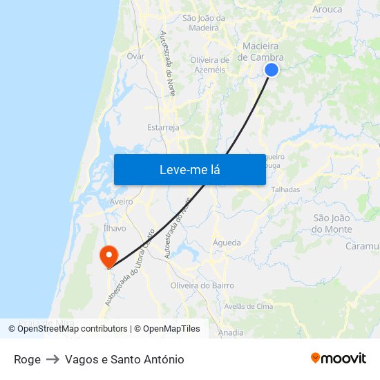 Roge to Vagos e Santo António map