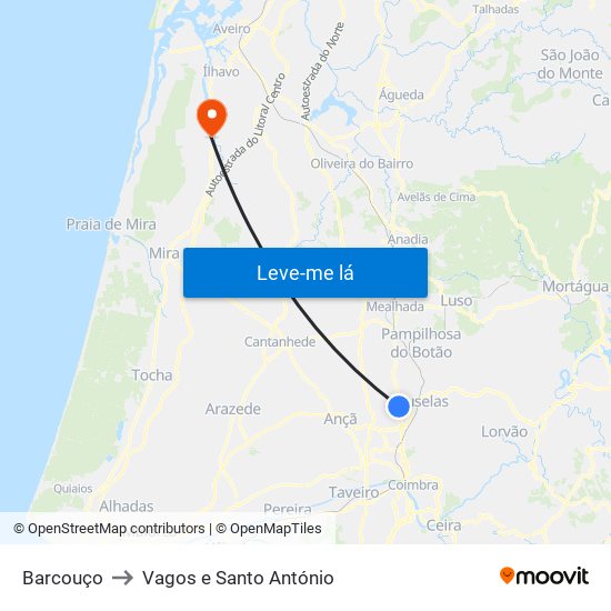 Barcouço to Vagos e Santo António map