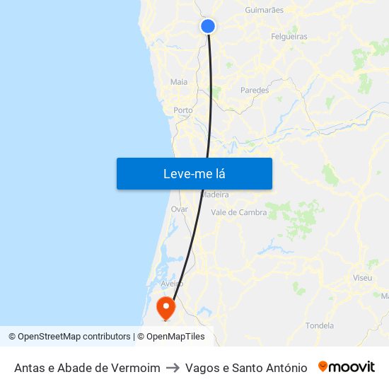 Antas e Abade de Vermoim to Vagos e Santo António map