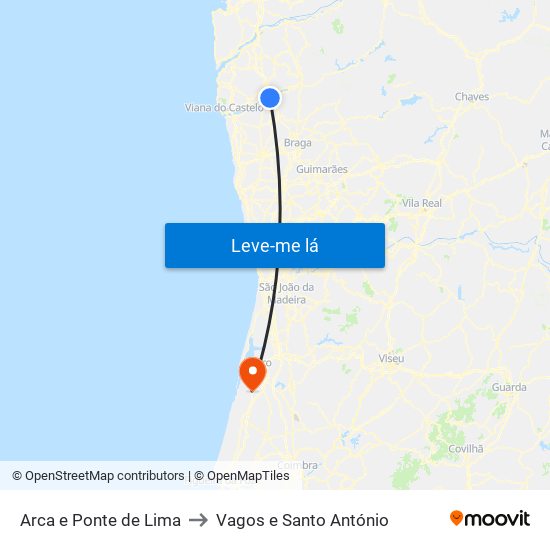 Arca e Ponte de Lima to Vagos e Santo António map