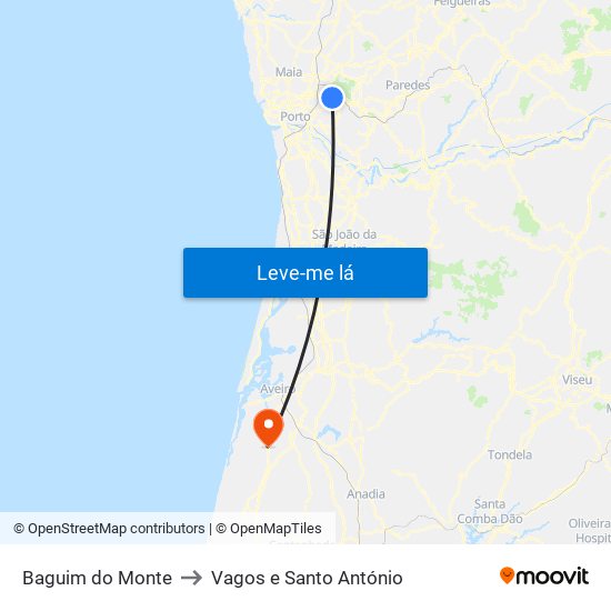 Baguim do Monte to Vagos e Santo António map