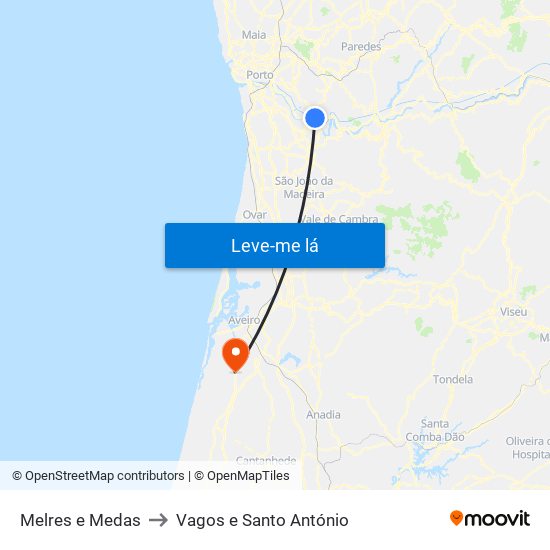 Melres e Medas to Vagos e Santo António map