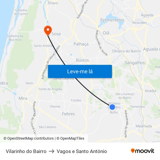 Vilarinho do Bairro to Vagos e Santo António map