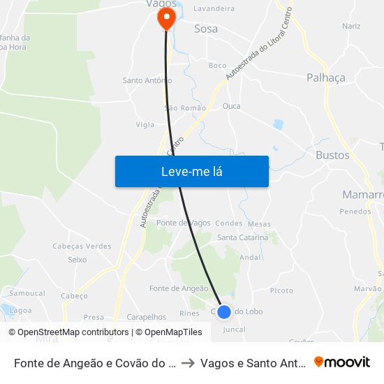 Fonte de Angeão e Covão do Lobo to Vagos e Santo António map