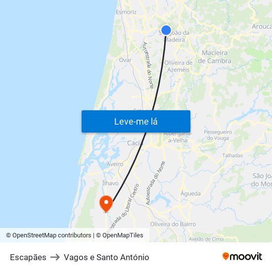 Escapães to Vagos e Santo António map