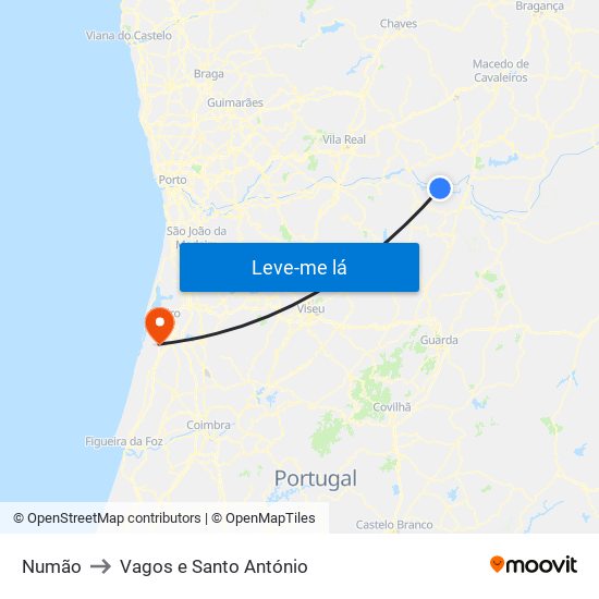 Numão to Vagos e Santo António map