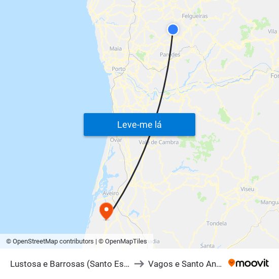 Lustosa e Barrosas (Santo Estêvão) to Vagos e Santo António map