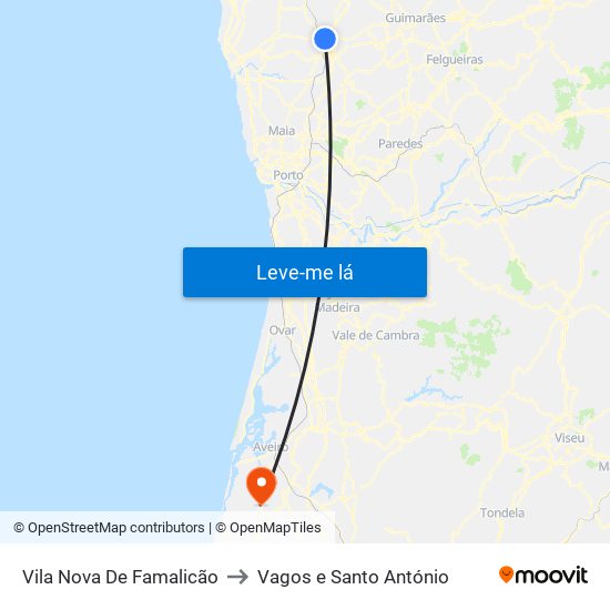 Vila Nova De Famalicão to Vagos e Santo António map