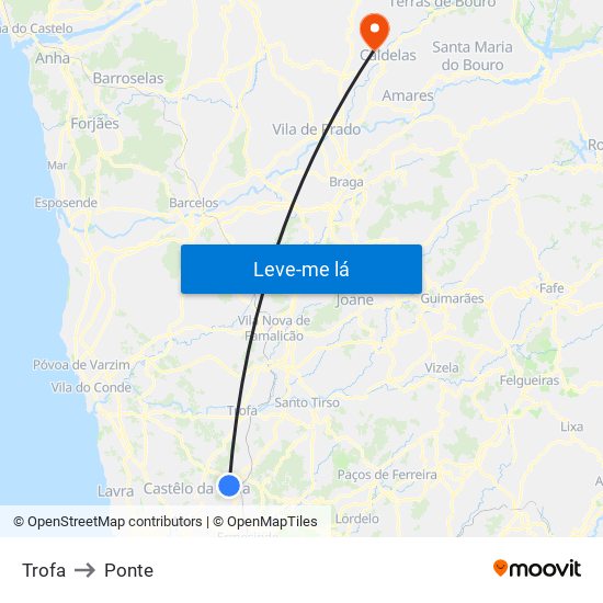 Trofa to Ponte map