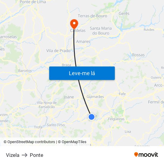 Vizela to Ponte map