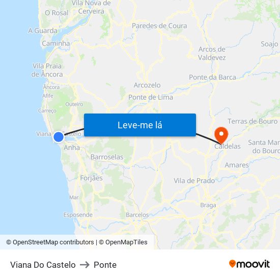 Viana Do Castelo to Ponte map