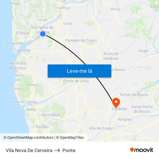 Vila Nova De Cerveira to Ponte map