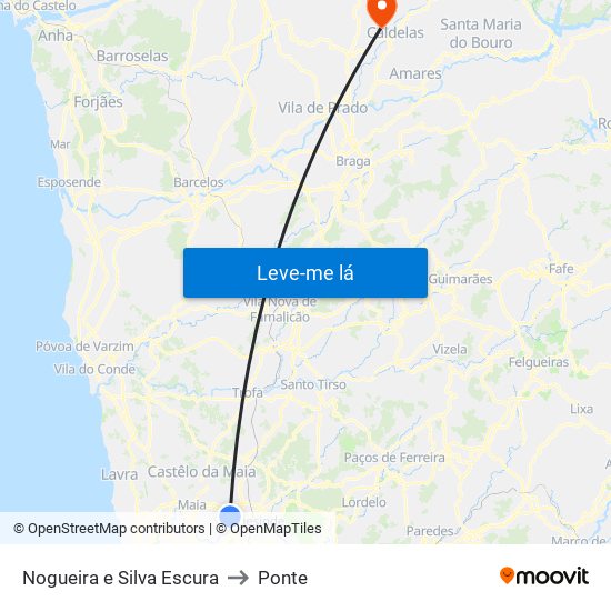 Nogueira e Silva Escura to Ponte map