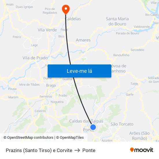 Prazins (Santo Tirso) e Corvite to Ponte map