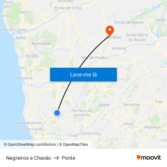 Negreiros e Chavão to Ponte map