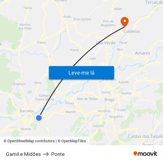 Gamil e Midões to Ponte map