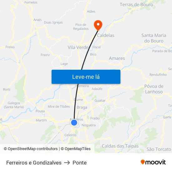 Ferreiros e Gondizalves to Ponte map