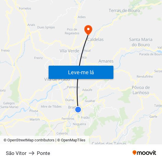 São Vítor to Ponte map