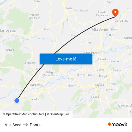 Vila Seca to Ponte map