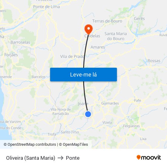 Oliveira (Santa Maria) to Ponte map