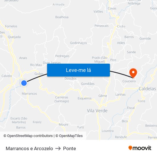 Marrancos e Arcozelo to Ponte map
