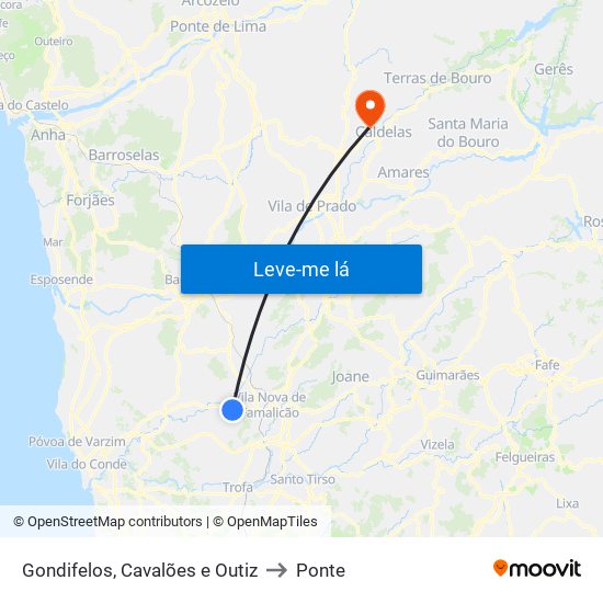 Gondifelos, Cavalões e Outiz to Ponte map