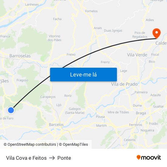 Vila Cova e Feitos to Ponte map