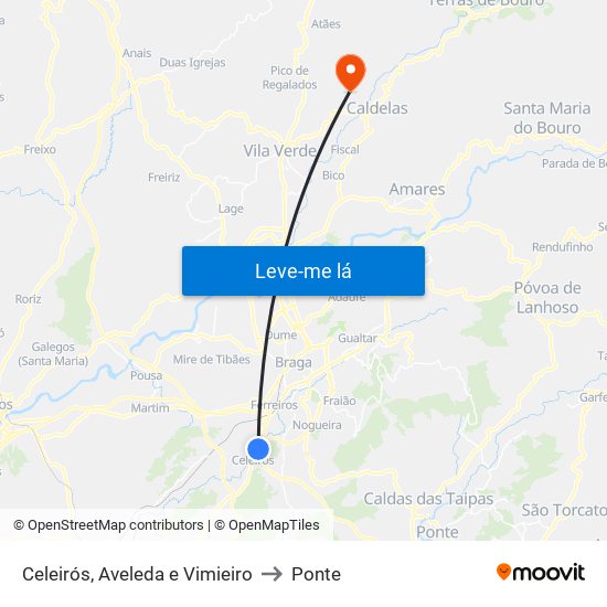 Celeirós, Aveleda e Vimieiro to Ponte map