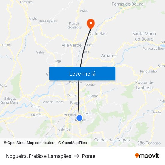 Nogueira, Fraião e Lamaçães to Ponte map