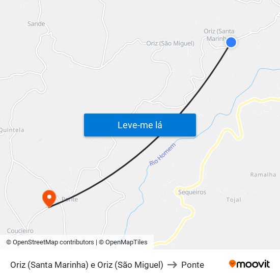 Oriz (Santa Marinha) e Oriz (São Miguel) to Ponte map