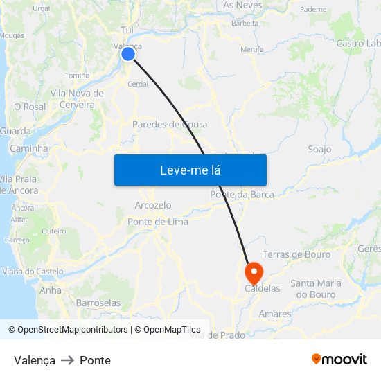 Valença to Ponte map