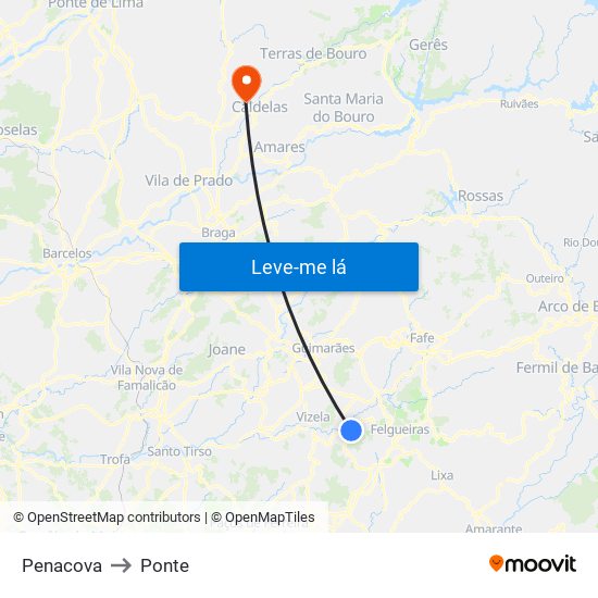 Penacova to Ponte map