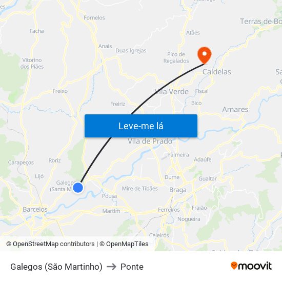 Galegos (São Martinho) to Ponte map