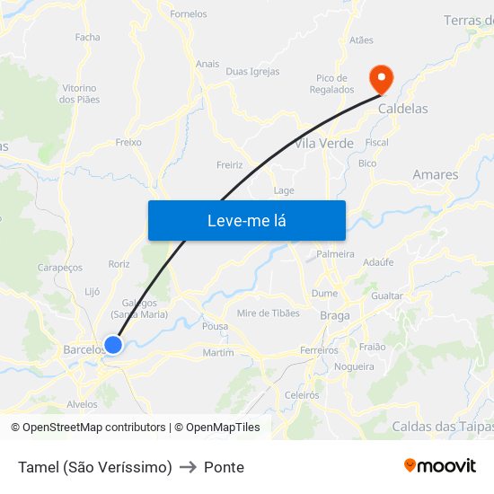 Tamel (São Veríssimo) to Ponte map