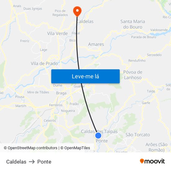 Caldelas to Ponte map