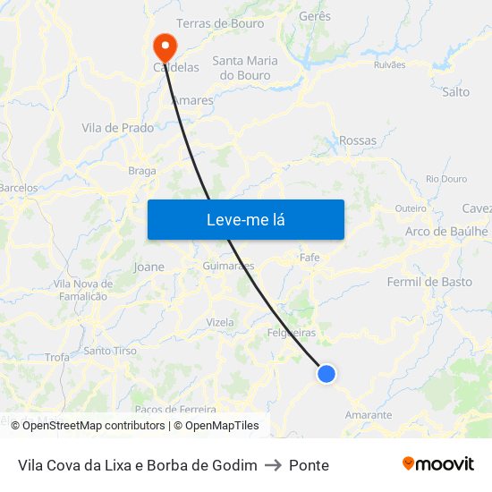 Vila Cova da Lixa e Borba de Godim to Ponte map