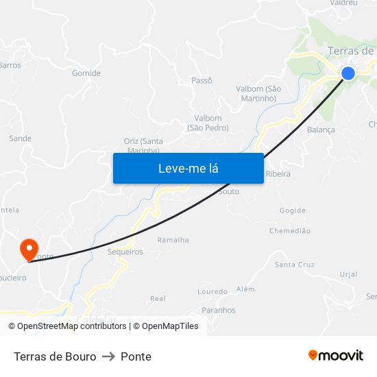Terras de Bouro to Ponte map