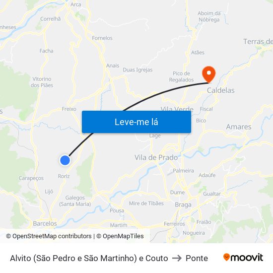 Alvito (São Pedro e São Martinho) e Couto to Ponte map