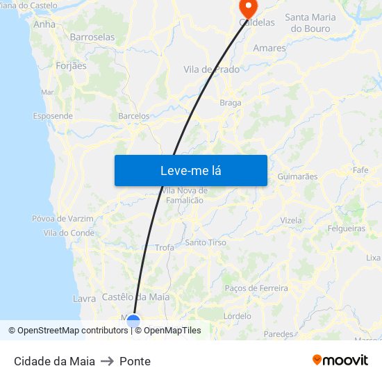 Cidade da Maia to Ponte map