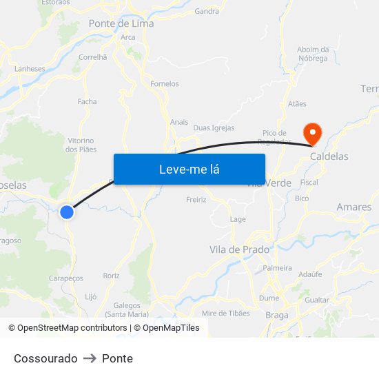 Cossourado to Ponte map