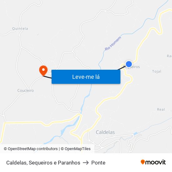 Caldelas, Sequeiros e Paranhos to Ponte map