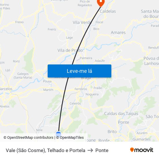 Vale (São Cosme), Telhado e Portela to Ponte map