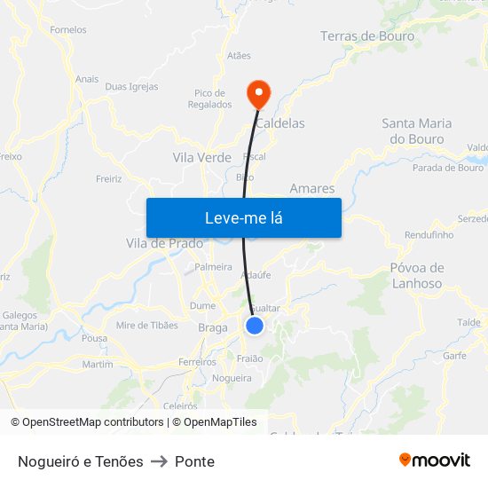 Nogueiró e Tenões to Ponte map