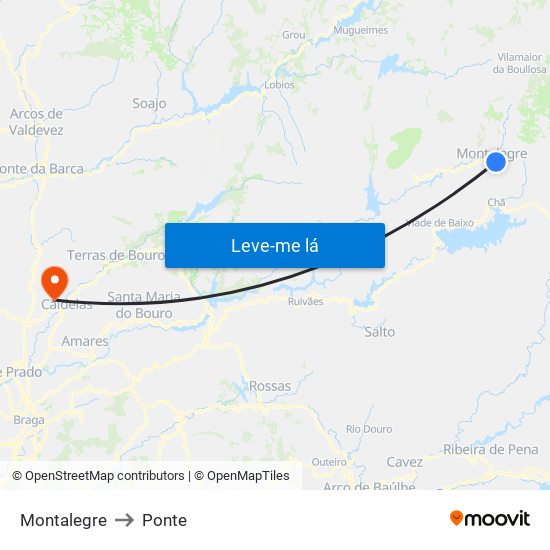 Montalegre to Ponte map