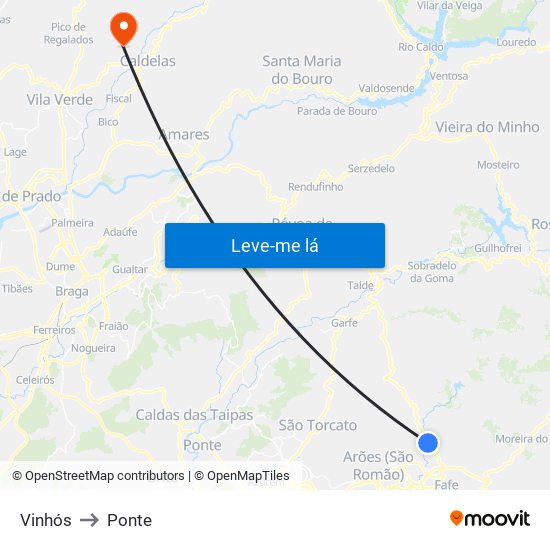 Vinhós to Ponte map