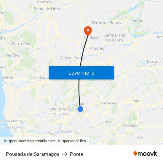 Pousada de Saramagos to Ponte map