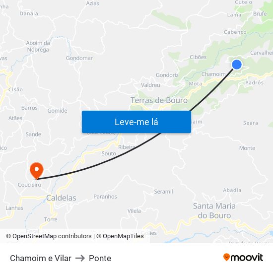 Chamoim e Vilar to Ponte map