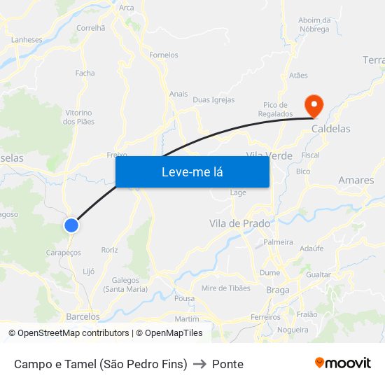 Campo e Tamel (São Pedro Fins) to Ponte map