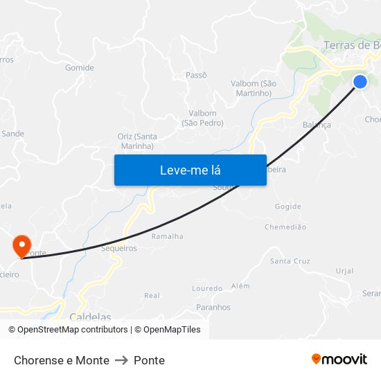 Chorense e Monte to Ponte map