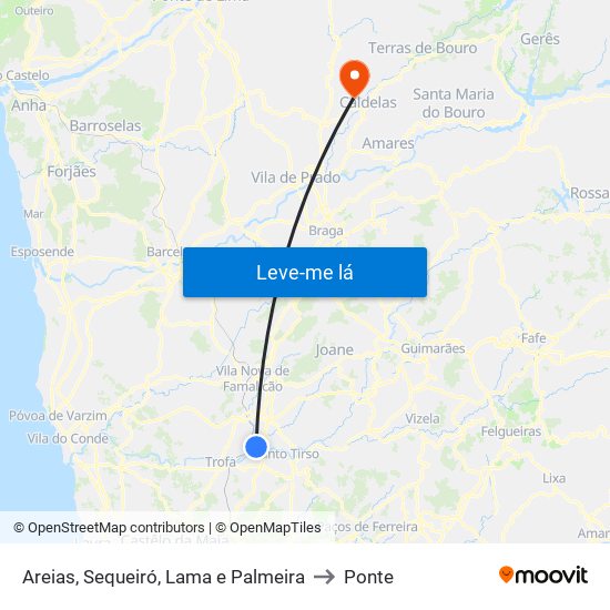 Areias, Sequeiró, Lama e Palmeira to Ponte map